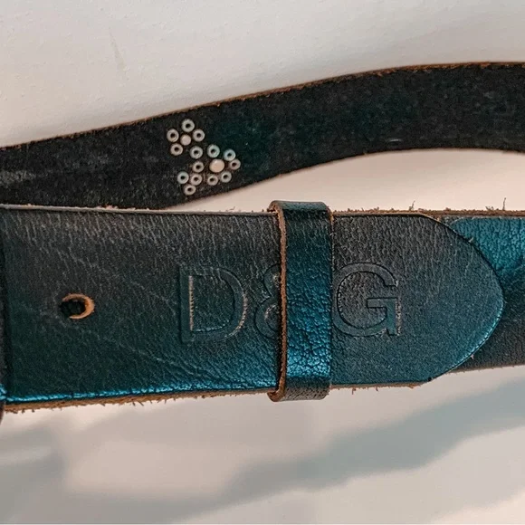Dolce & Gabbana Black Leather Studded DG Belt With Buckle Size 38-40 Quality